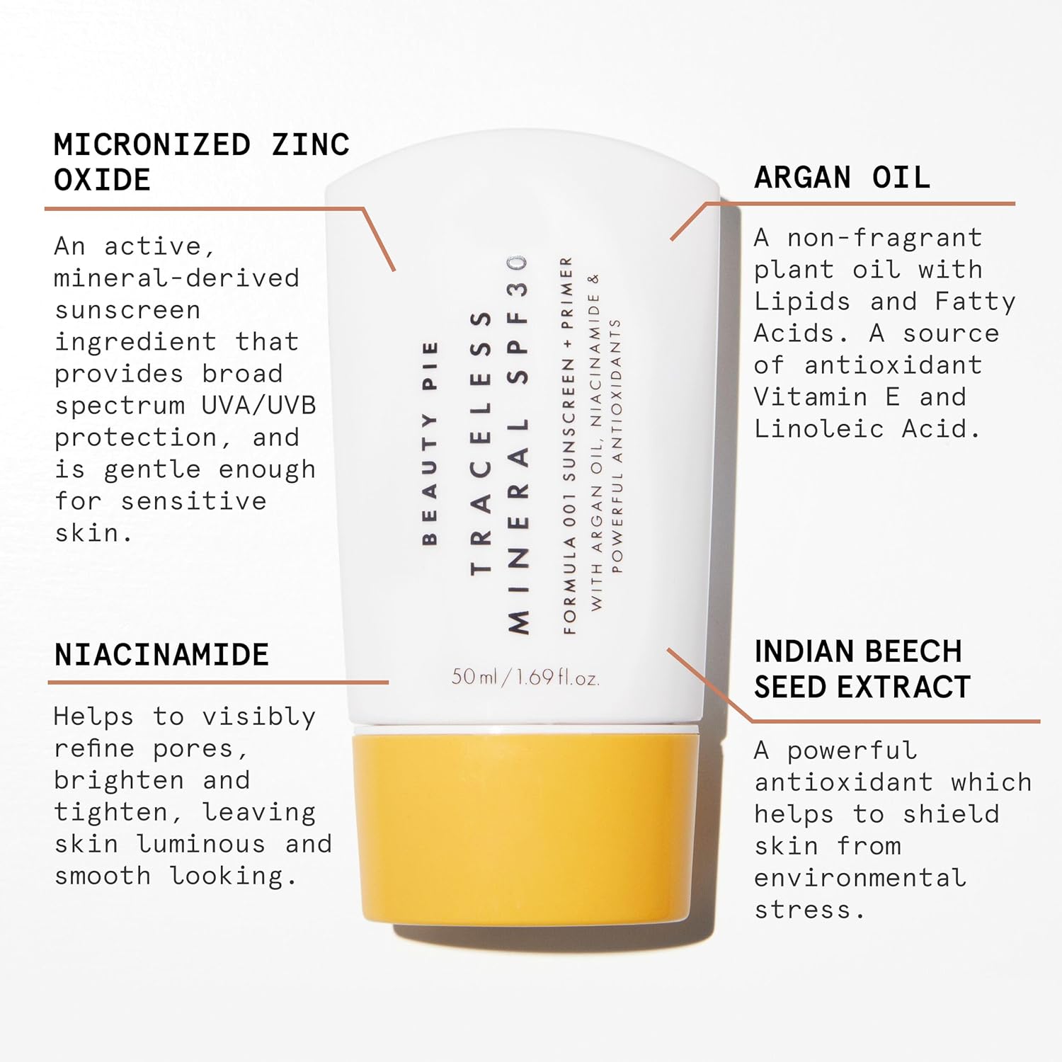 Beauty Pie Traceless Mineral Sunscreen + Primer SPF 30, 1.69 fl oz (50 ml) – Invisible Mineral Protection with Niacinamide, Argan Oil & Antioxidants