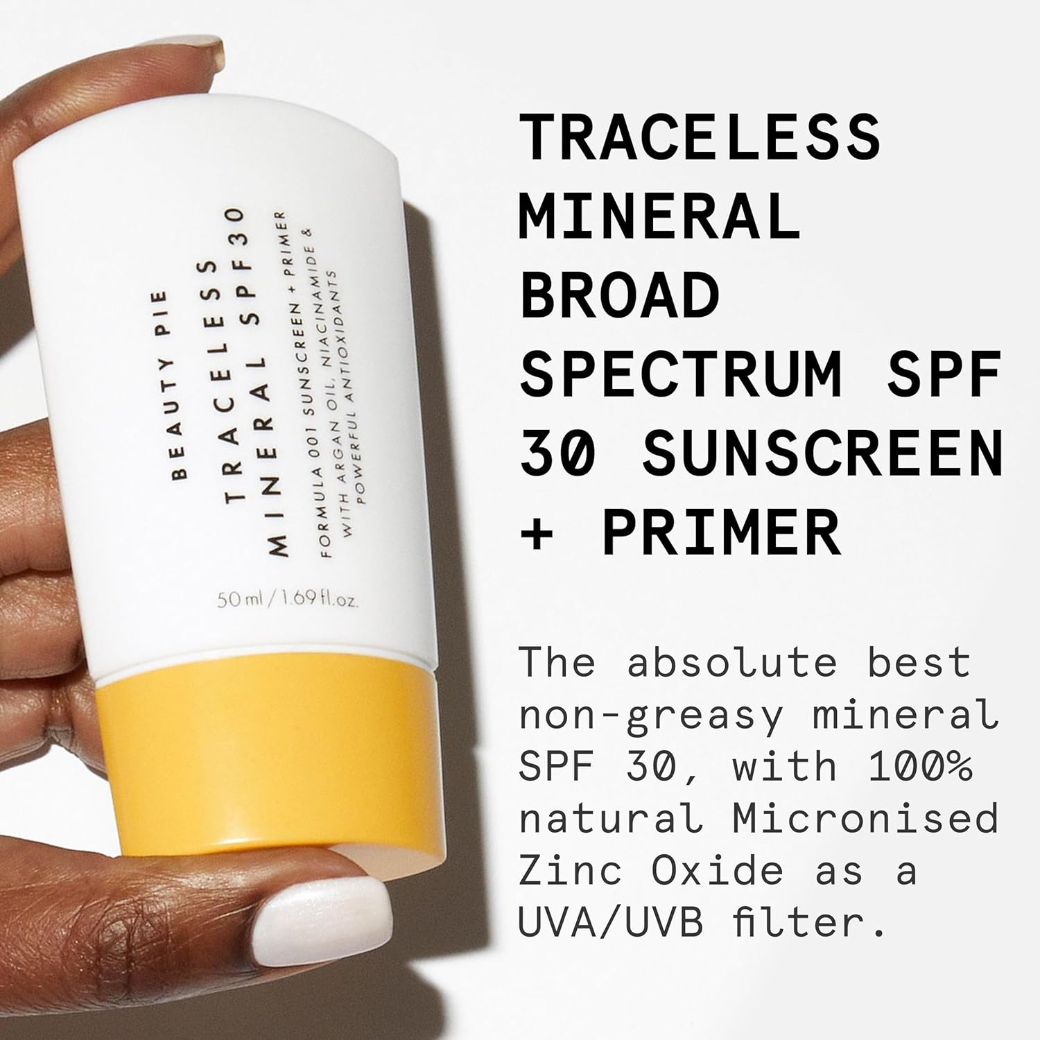 Beauty Pie Traceless Mineral Sunscreen + Primer SPF 30, 1.69 fl oz (50 ml) – Invisible Mineral Protection with Niacinamide, Argan Oil & Antioxidants
